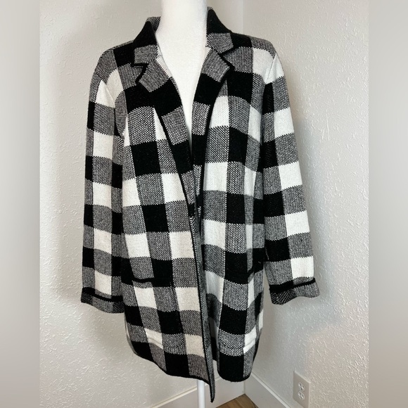 Talbots Oversized Plaid Blazer-look Cardigan - Picture 1 of 6